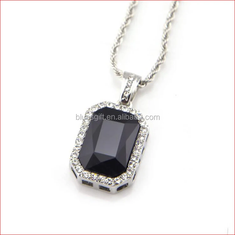Silver color Bling Iced Out Stone CZ Hip Hop Pendants Necklaces Charm Rapper Rhinestone Jewelry Gifts Chains