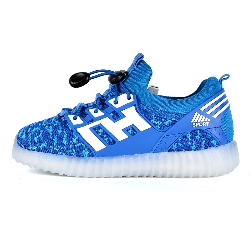 
2021 Spring Summer Breathable Knitted Unsex Children Shoes Sneakers Baby Boys Girls LED Kids Casual Shoes with Light 