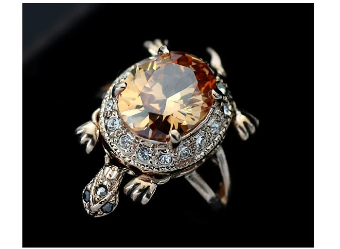 Gold gemstone tortoise finger ring golden noble topaz gemstone tortoise ring 2016