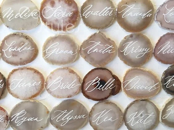 Cocostyles personalized customized blank beautiful white agate guest name cards with handwriting for aesthetic wedding party