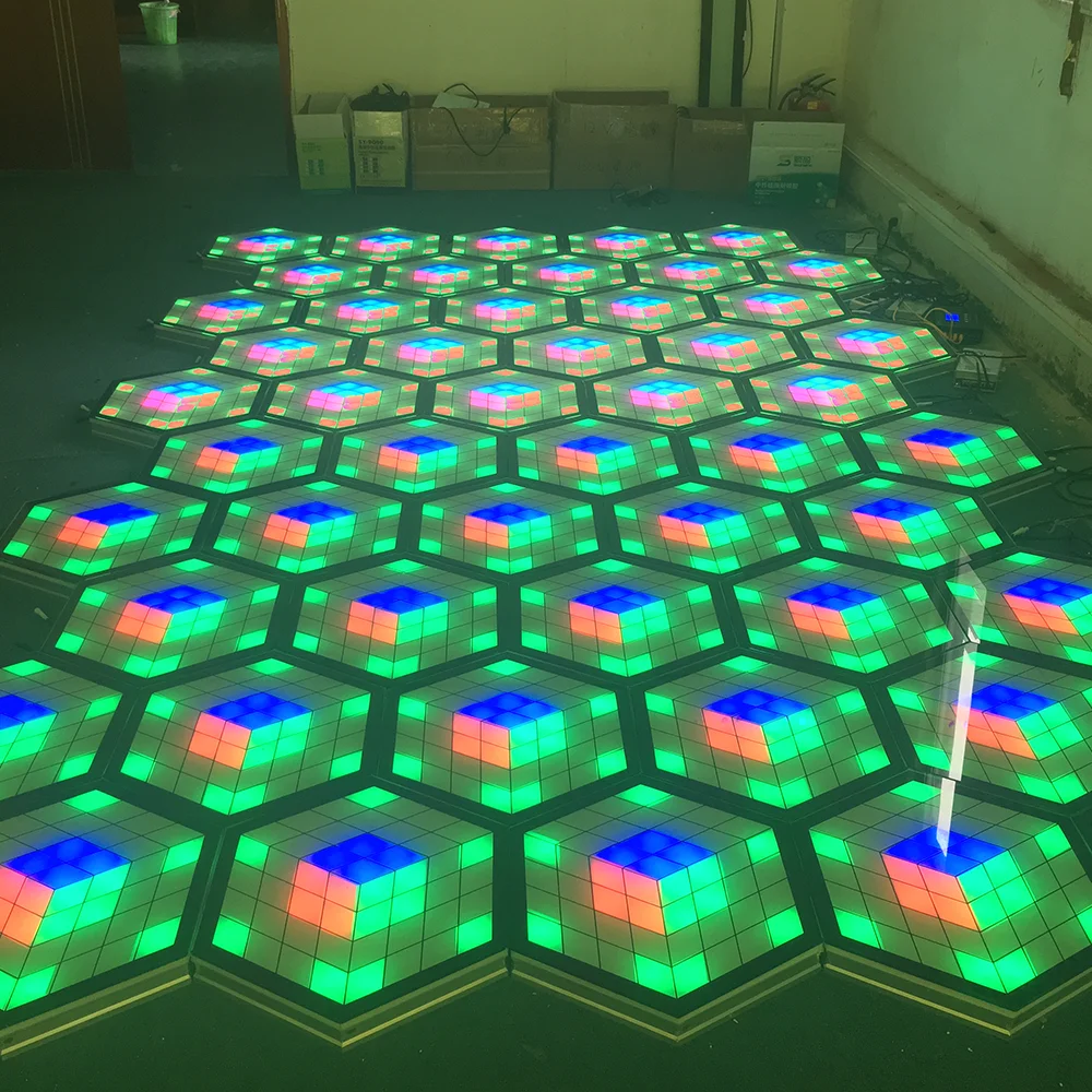 
DMX 512 illuminated led hexagon dance floor bar nightclub disco Dj bar interactive 3d hexagon led panel with remote control 
