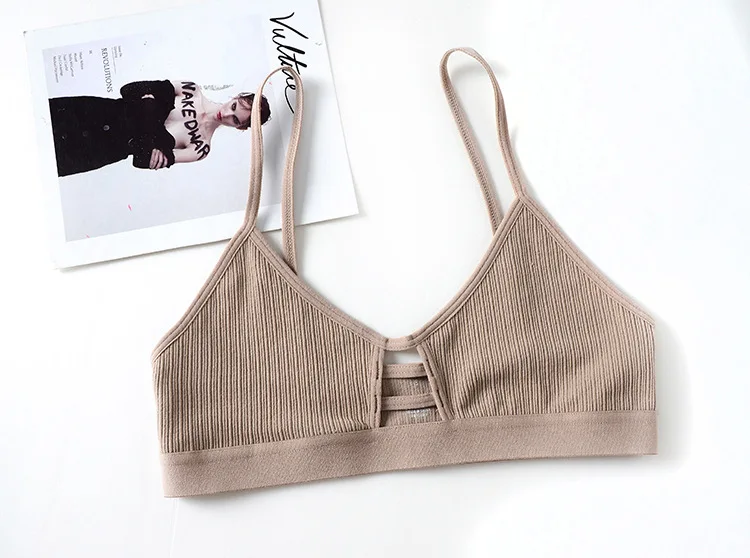 
Ladies Seamless Bralette Top Unpadded Pullover Sports Bra Spaghetti Straps Comfy Underwear 