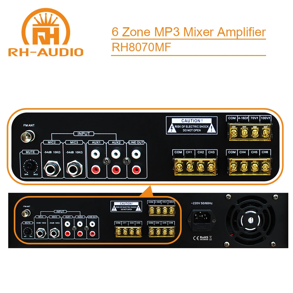 RH-AUDIO Multi Zone Audio Amplifier with USB FM for Whole Building Project