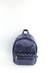 Girl Pink Quilted Velvet Backpack with Mini Cate Quilted Design Mochilas  for Rose Gold Shinny School Bag