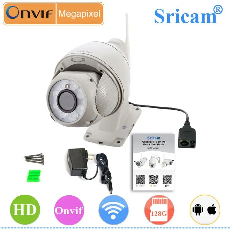 Sricam SP008 Onvif IP камера PTZ H264 1 1,0-мегапиксельная Full HD PTZ беспроводной открытый 720 P HD