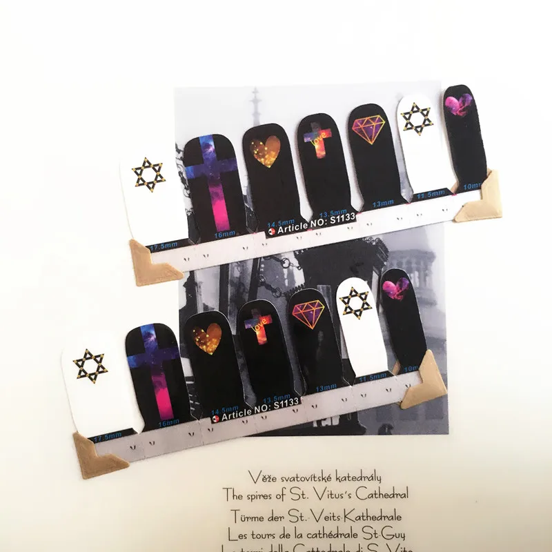 Sexy Black Heart Nail Arts Sticker 14 pcs set Waterproof Nail Decal Art Sticker Gel Polish