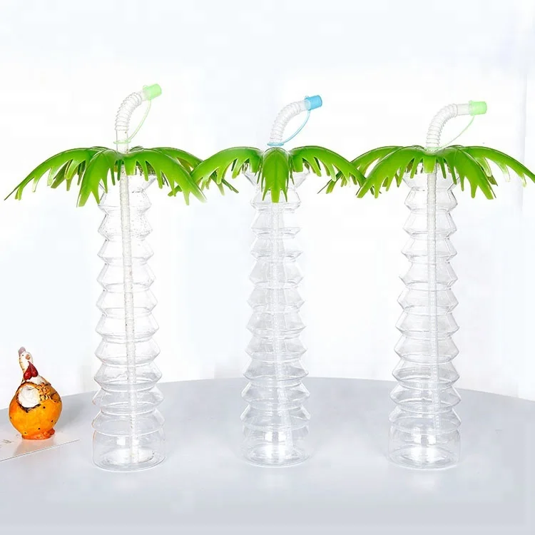 Bpa free disposable coconut palm tree shape plastic yard cups slush with straw