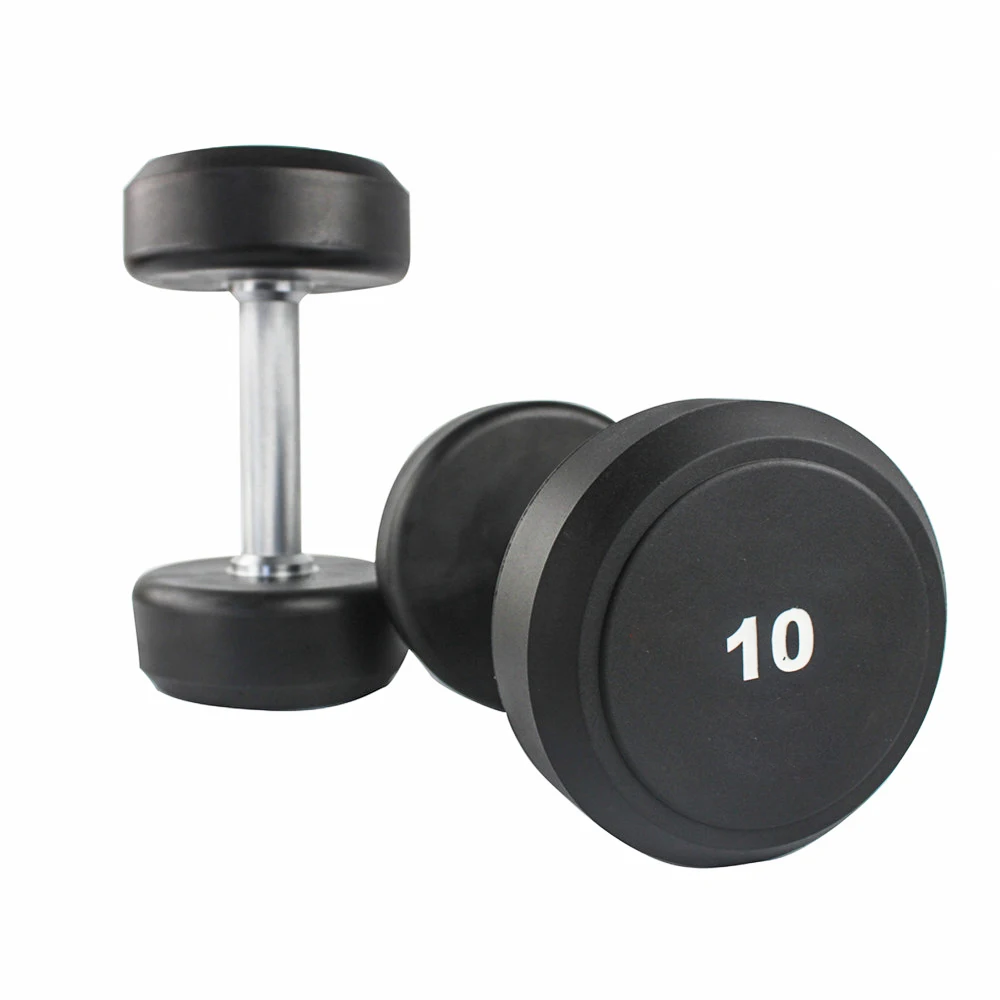 Легкая продажа, черные полиуретановые гантели для тренажерного зала с полиуретановым покрытием