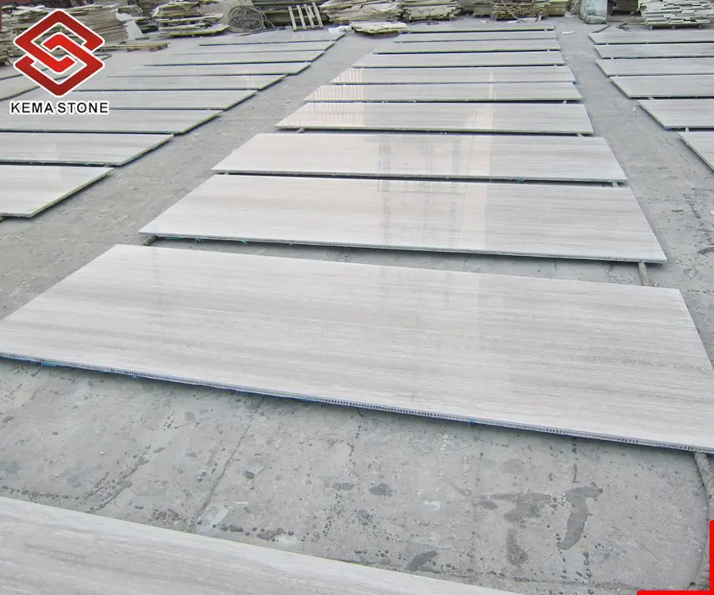 White Wood Grain Vein Marble Thin Tile