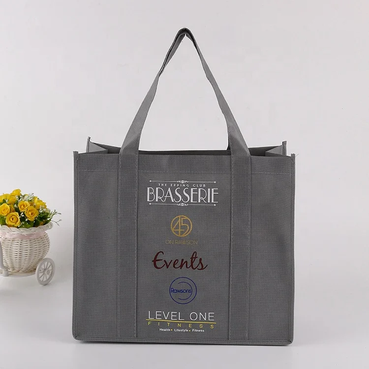 large durable custom logo printed pp non woven fabric store grocery shopping bag with strong long handle