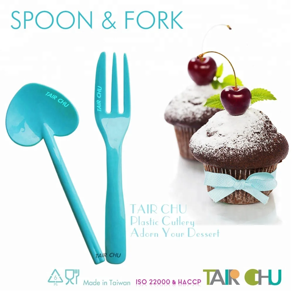 9cm PS Plastic Cutlery Heart Shape Spoon and Cake Fork