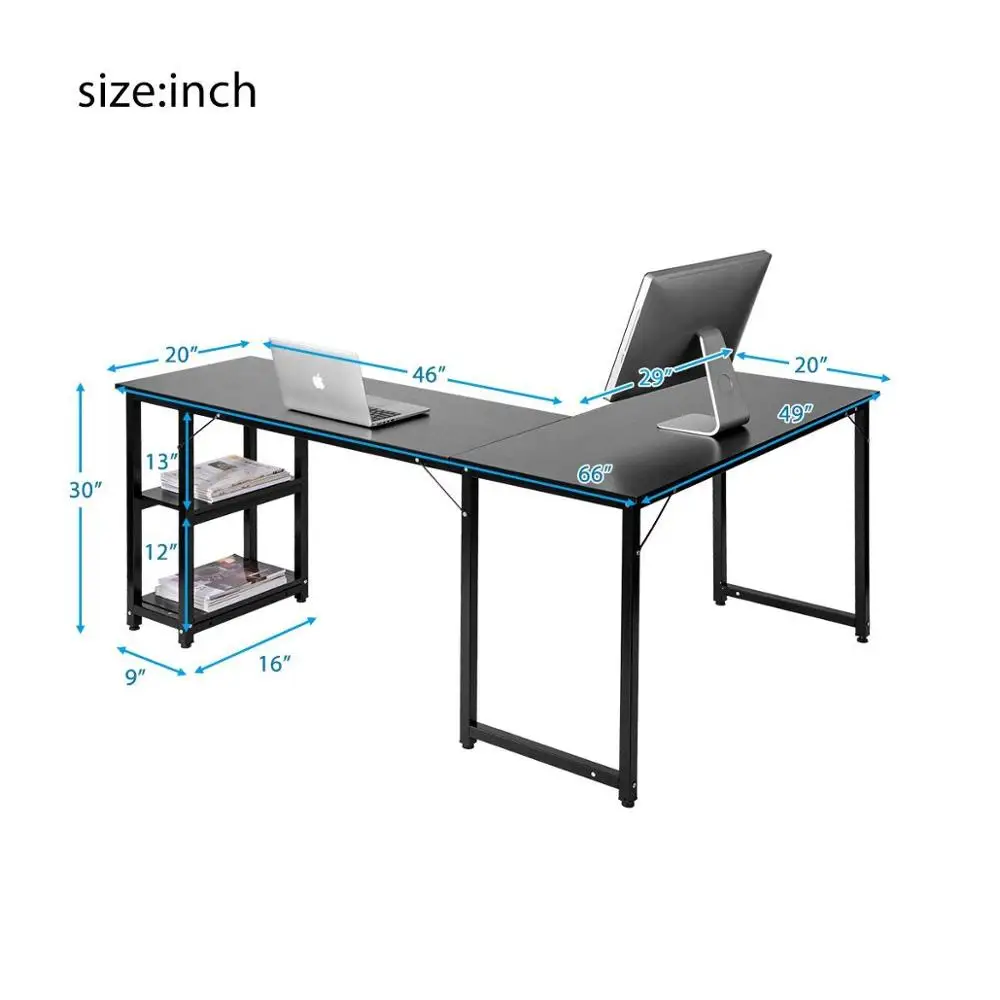 L-Shape Home Office Corner Computer Gaming Desk PC Laptop Table  with Shelves