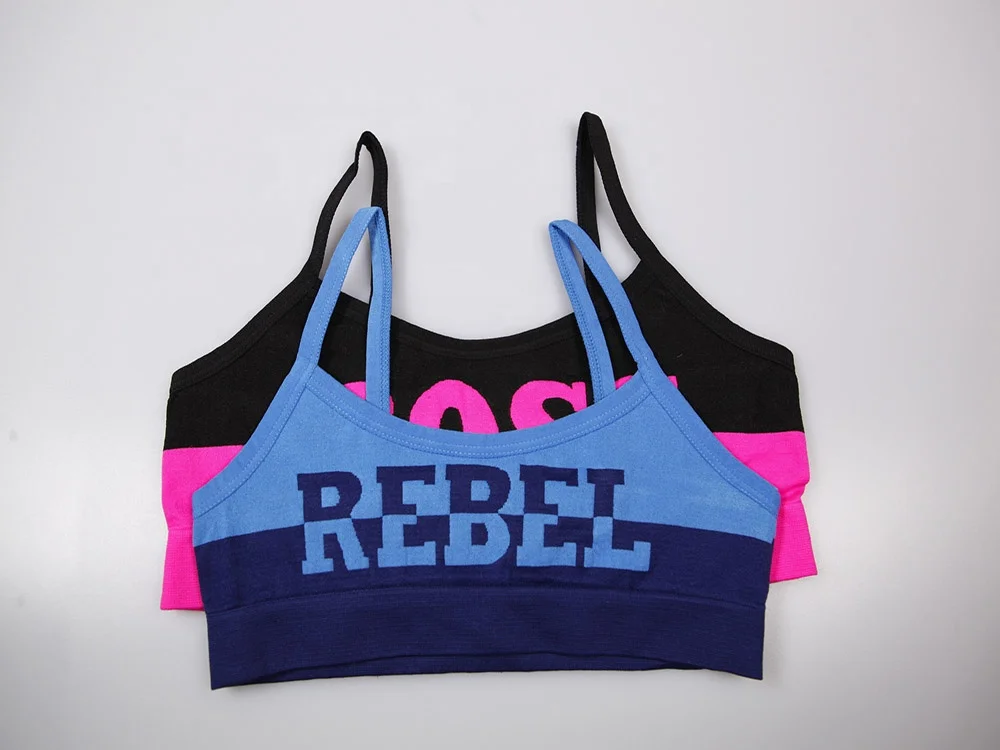 
Everyday Wear Young School Girls Seamless bra Black and Pink Yarn Dye with Letter 
