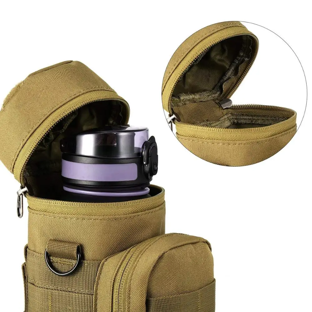 Tactical Molle Water Bottle Pouch H2O Hydration Carrier with Accessory Pouch