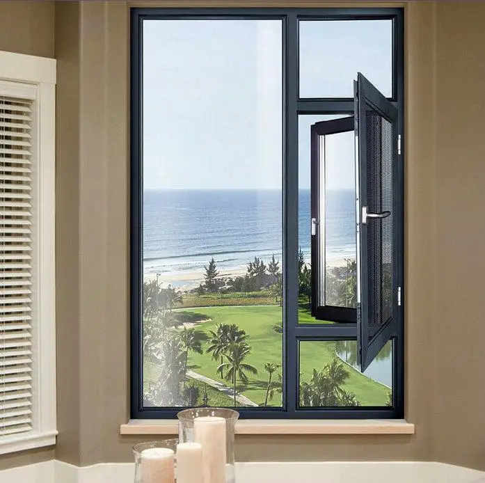 Antique Latest Design Aluminum Casement Window Broken Bridge Aluminum with Mosquito Net