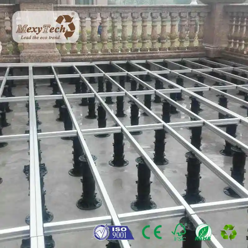 New deck pedestal system with aluminum joist plastic pedstal for wpc decking