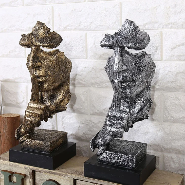 
Resin Crafts Silence is Gold People Statues Home Decor Sculptures Creative Decoration Thinker Abstract Art 
