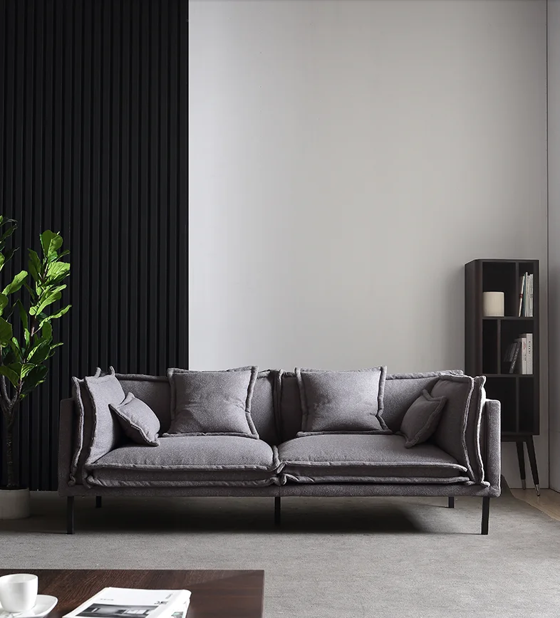 Italian Simple Design Home Living Room Furniture 3 4 Seater Gray Leather Fabric Sectional Sofa set