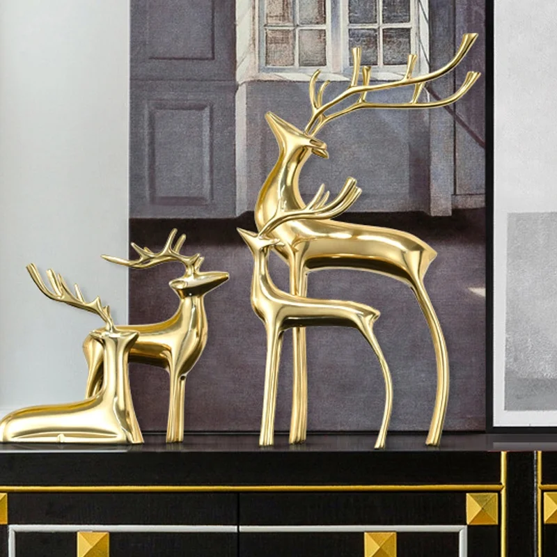 Abstract elk statue Office sitting room Wine cabinet Study Ornament brass/bronze elk statue