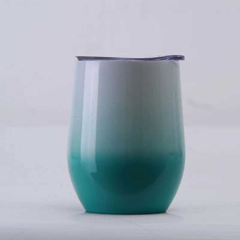 12Oz Wine Insulated Cup Stainless Steel Travel Cup Double Wall Vacuum Wine Tumbler Gradient Eggshell Cup