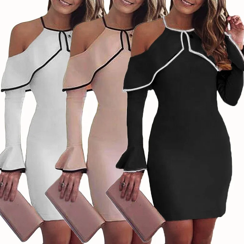 Wholesale Latest Arrivals Solid Color Ladies Flouncing Strapless Evening Dress Party Dress night club dress