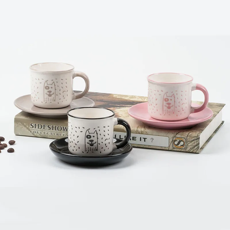 Creative new bone china  loved min cup and saucer  with silk-screen hand painted  porcelain tea cup and saucer