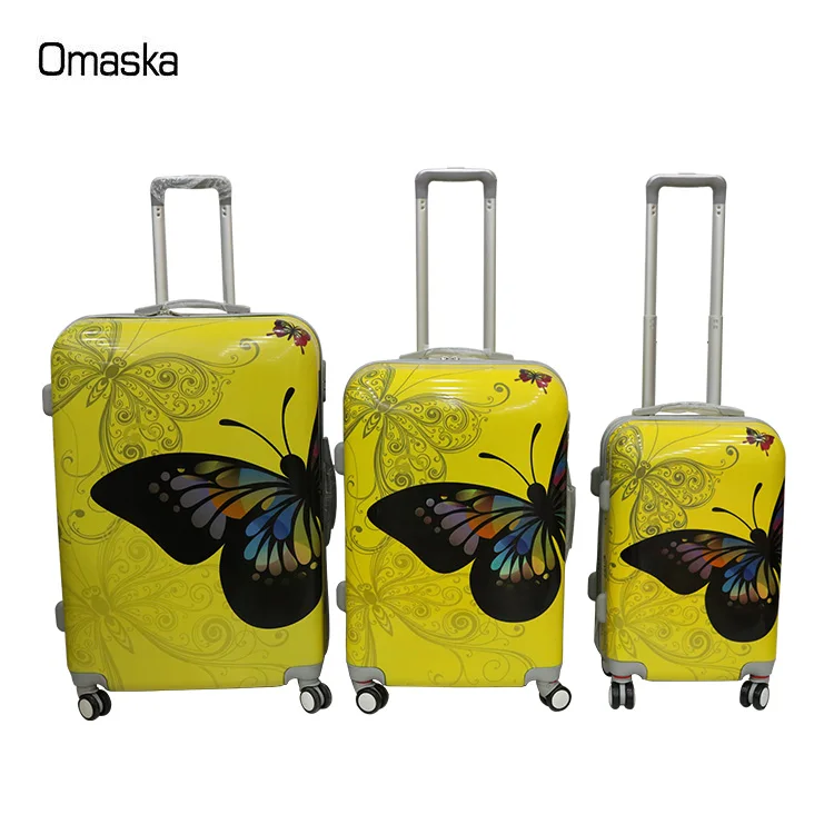 New Models 3 Pcs Set China Supplier Unique Butterfly Travel Carry On ABS Case Hard Shell Luggage