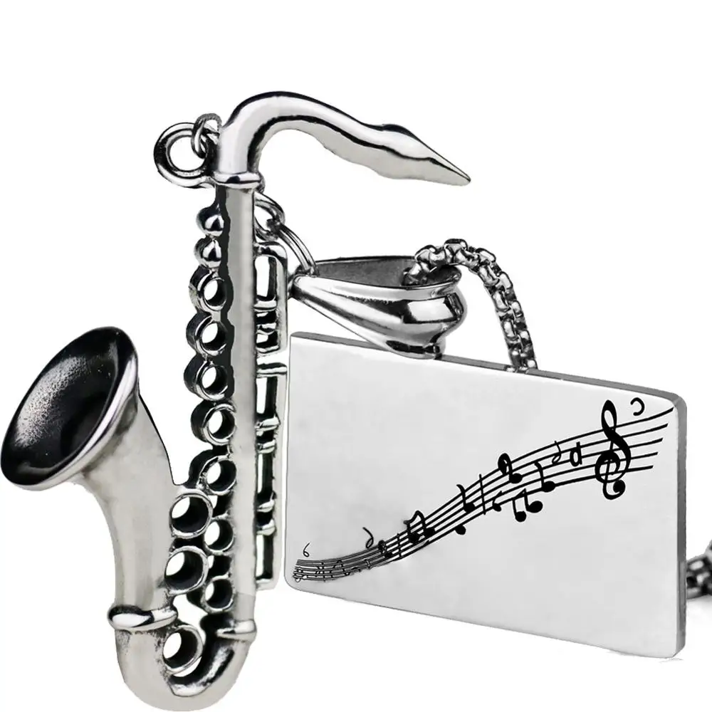 Fashion musical instrument pendant necklace stainless steel saxophone pendant necklace titanium steel jewelry