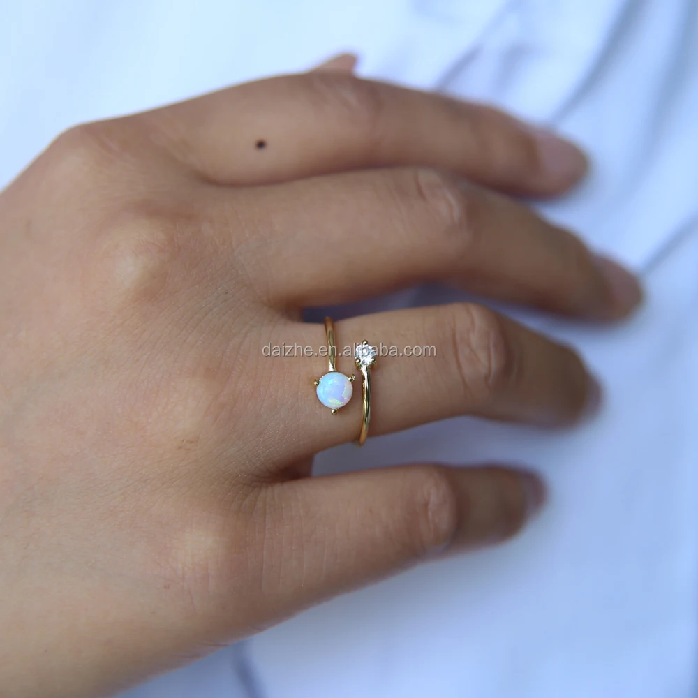 Top Quality 5A CZ White Fire Opal Stone Ring Gold Plated Adjust Open Cz Rings Women Ladies Finger Thin Delicate Ring