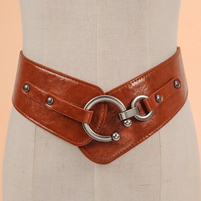 
2019 Fashion ladies dress wide belt leather woman elastic waist belt 