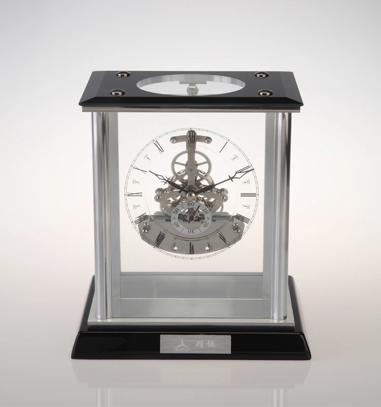 K3023 luxury table clock with skeleton quartz clock kit