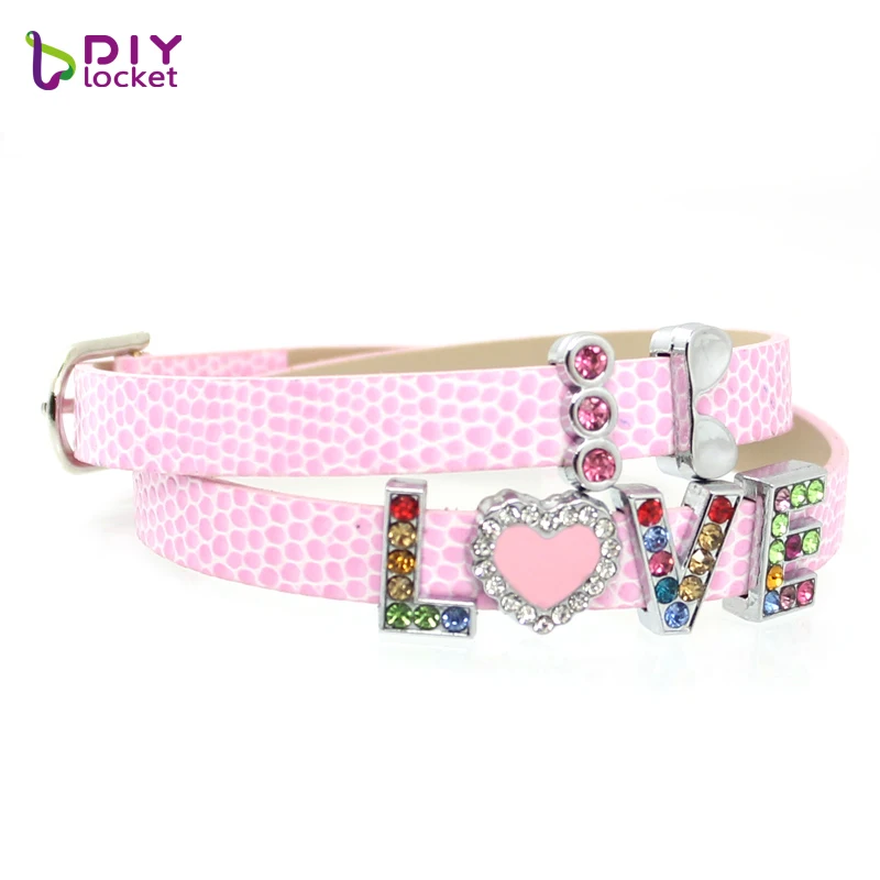 Wholesale 8mm Double Snake PU Leather Bracelet DIY Personalized Wristband Fit Slide Letter Charm ,Accept Custom Bracelet