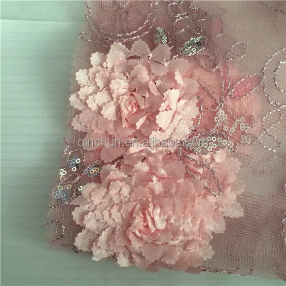 Тюлевая ткань ручной работы с вышивкой пайетками для свадебного платья