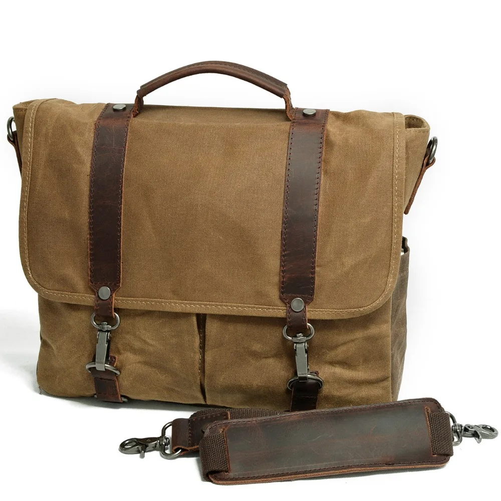 Elegant brand waterproof waxed canvas design unisex vintage DSLR Leather photograph messenger camera bag