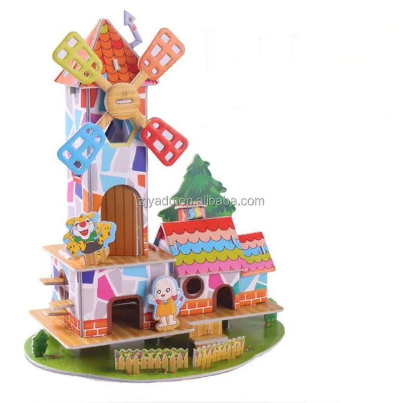 2017 New product educational toy wooden car house shape 3d jigsaw puzzle for kids