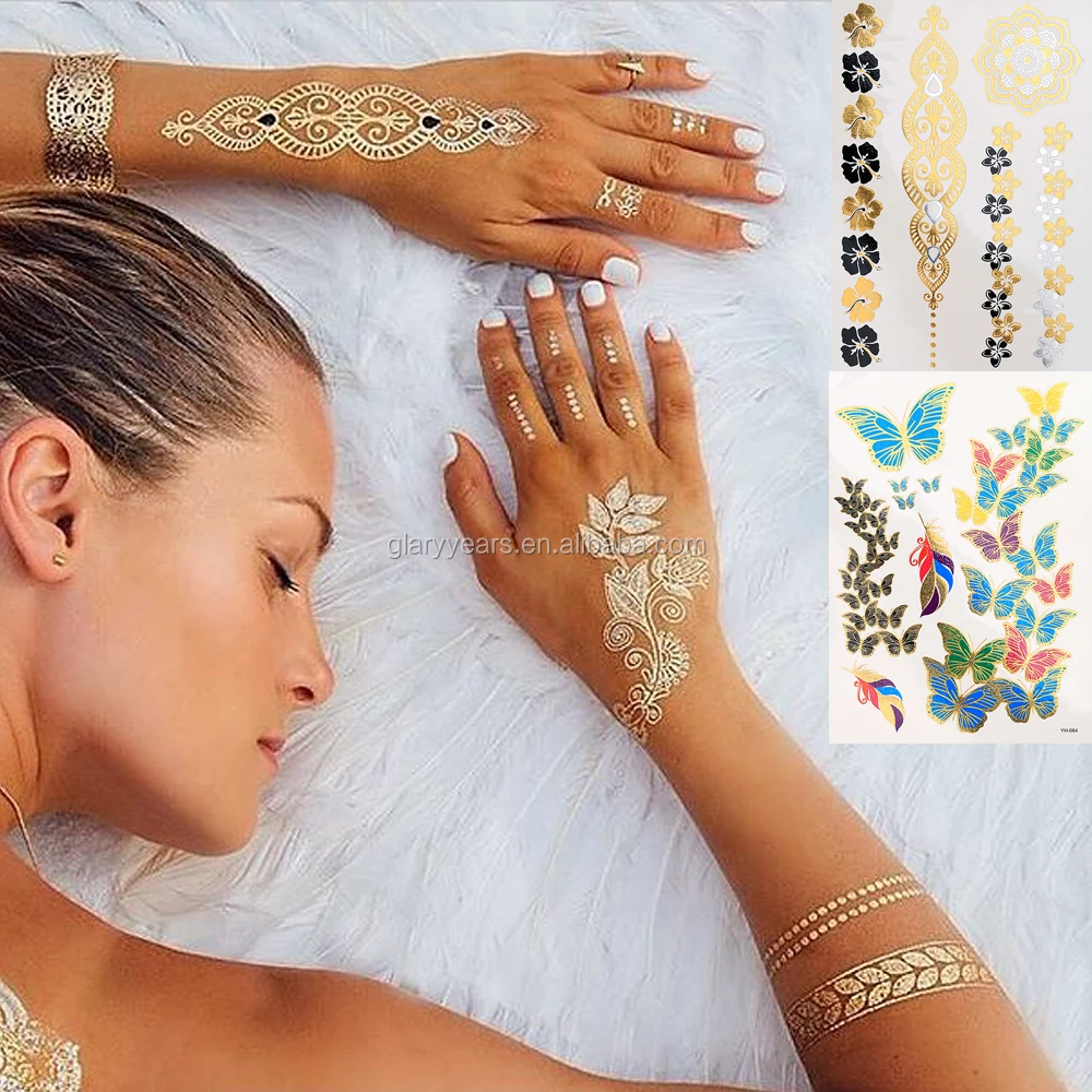 
Gold Body Jewelry Metallic Temporary Tattoos Butterfly Sticker 