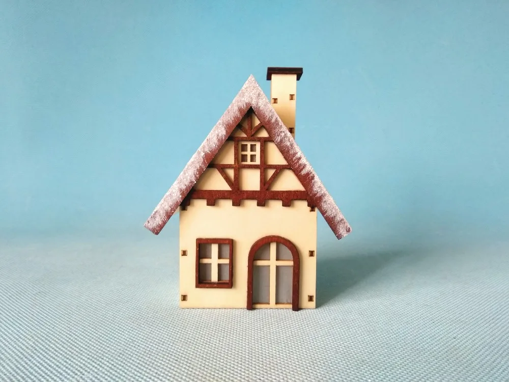 Wooden ski snowman German Christmas incense smoker village house with led light for one tea candle