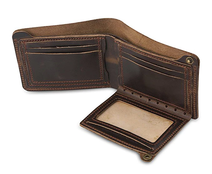 Мужской бумажник двойного сложения ручной работы из натуральной кожи