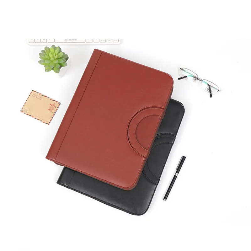 A4 luxury multifunction PU portfolio file case custom logo manager file folder with handle and zipper calculator