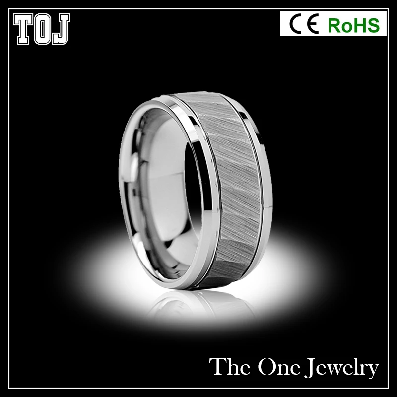 Mens Tungsten Carbide Hammered  Ring