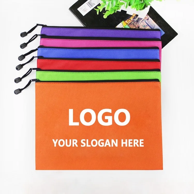 Custom logo non woven Bag a4 zipper Filing Document Bag Pouch envelope
