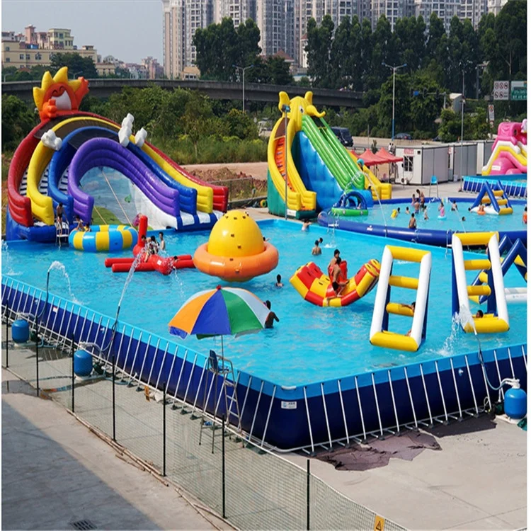Customized Square Adult Steel Metal Frame Swimming Pool With Slide For Kids With Good Price Sale