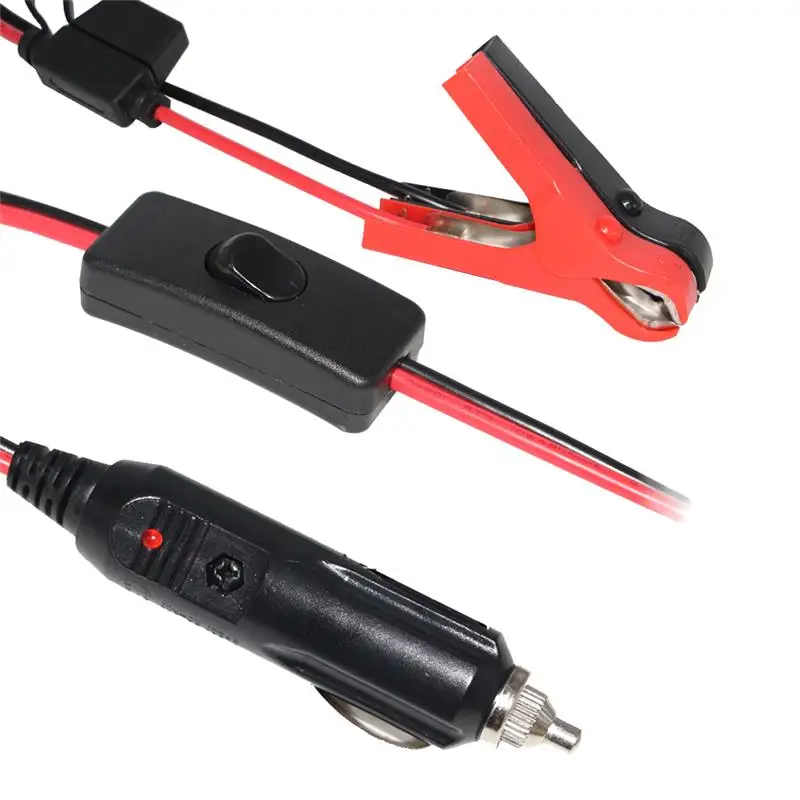 With 303 Switch Fuse 10A Socket Cigarette Lighter to Alligator Clips Extension Car Battery Cable Outdoor Modern ABS Black/red