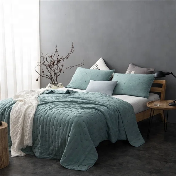 Soft Washable Lightweight Quilt Pillow Case Blanket Bed Coverlet Sets Bedspread with Solid colo