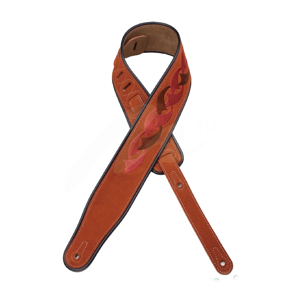 High quality hot sell classic electric Guitar / acoustic Guitar/Bass Leather Straps with Embroidery-Brown guitar strap