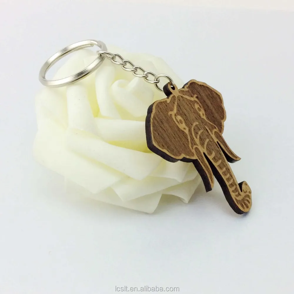 Cheap Custom Laser Engraved Wood Elephant Keychain