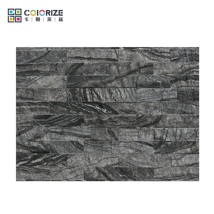 Custom black nature slate wall flat culture stone, black slate stacked cultural wall natural stone