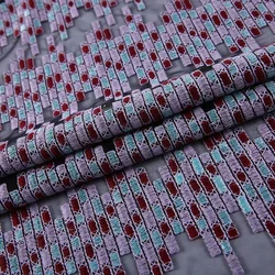 Customized design multi color mesh dress color embroidery net fabric embroidery