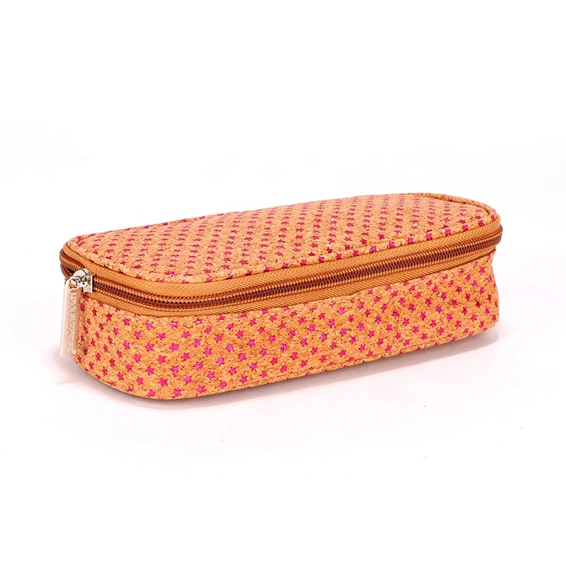 Custm Full Printed cork pen pencil bag 100% Eco-friendly Shiny cork makeup storage bag recyclable cork stationery case