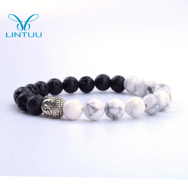 
Natural Lava Stone /Howlite With Buddha Head Buddhist Prayer Beads 